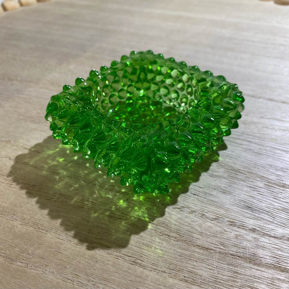 FENTON - VNTG - Green Spiked Hobnail Square Glass Salt Cellar / Keepsake Dish - Picture 3 of 8